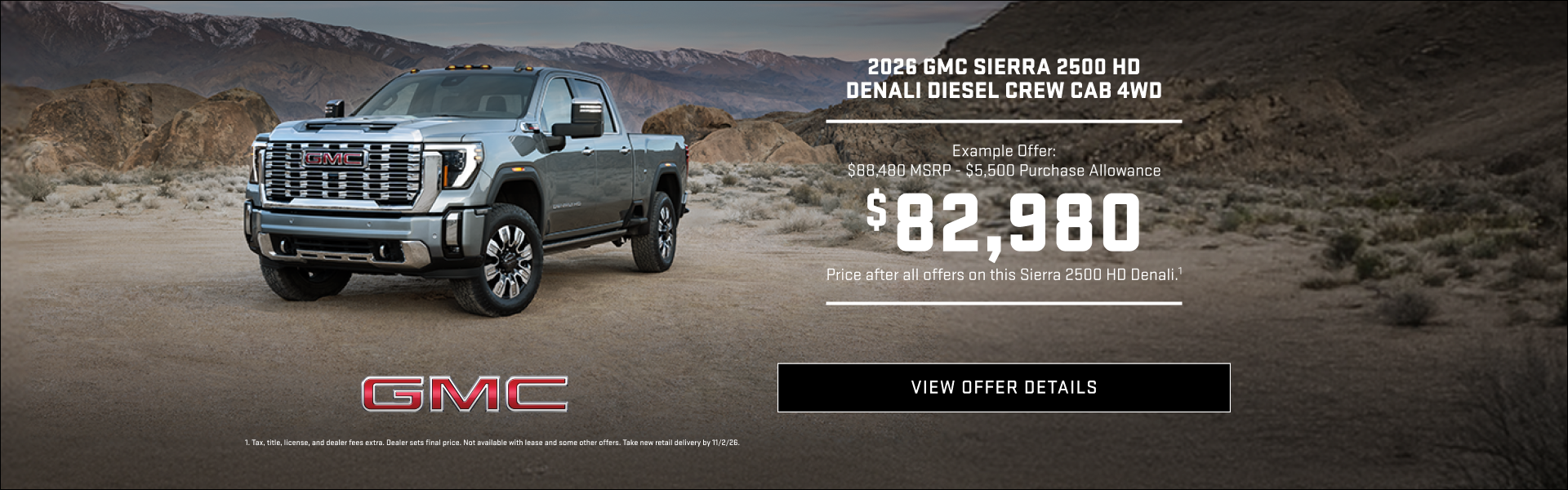 Example offer: 
$88,480 MSRP
$5,500 Purchase Allowance
$82,980 Price after all offers on this Sie...